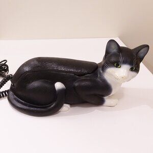 Vintage Tuxedo Black & White Cat Phone by KCL Technology - Corded Phone Works!